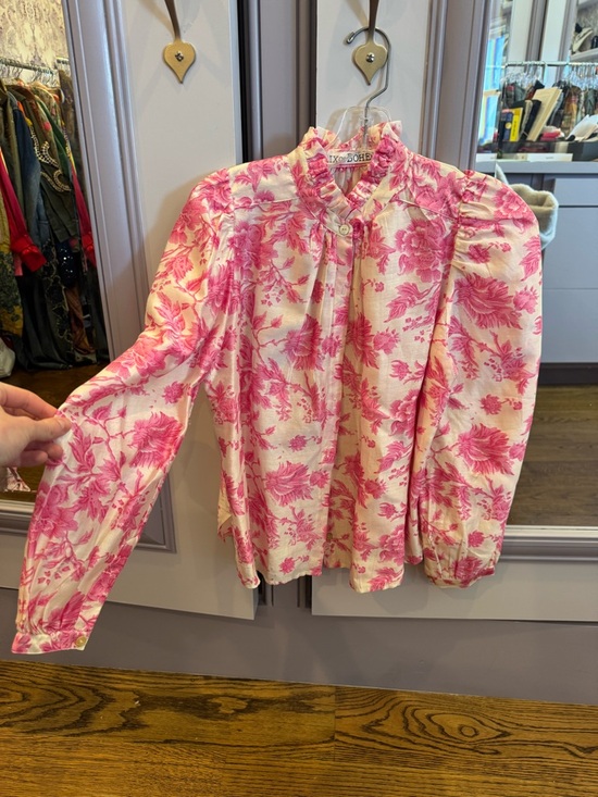 Alix Of Bohemia Tops - Alix Of Bohemia Cream Blouse with Pink Floral Print